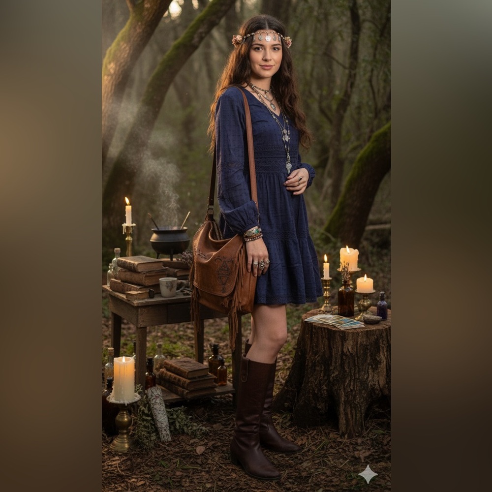 The pyramid collection‎ dress Crochet tiered witchy boho fairy grunge blue small